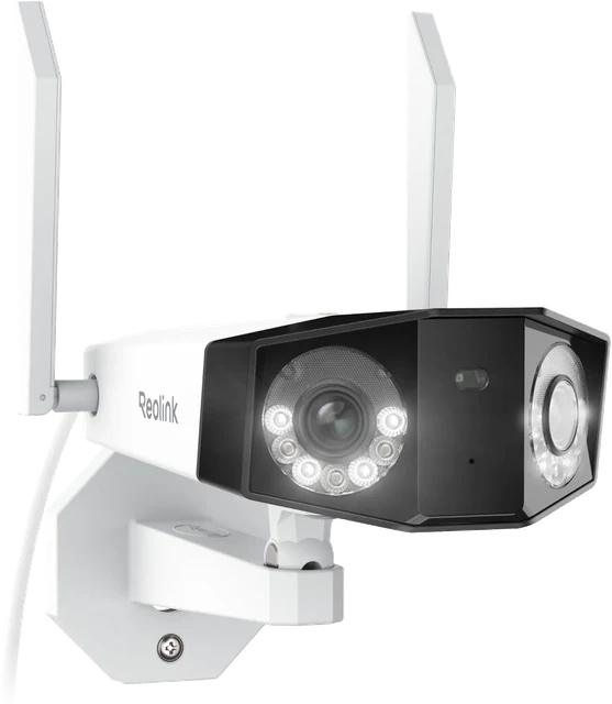 Câmera Reolink Duo 2 WiFi: duas lentes, antenas de Wi-Fi e suporte de parede